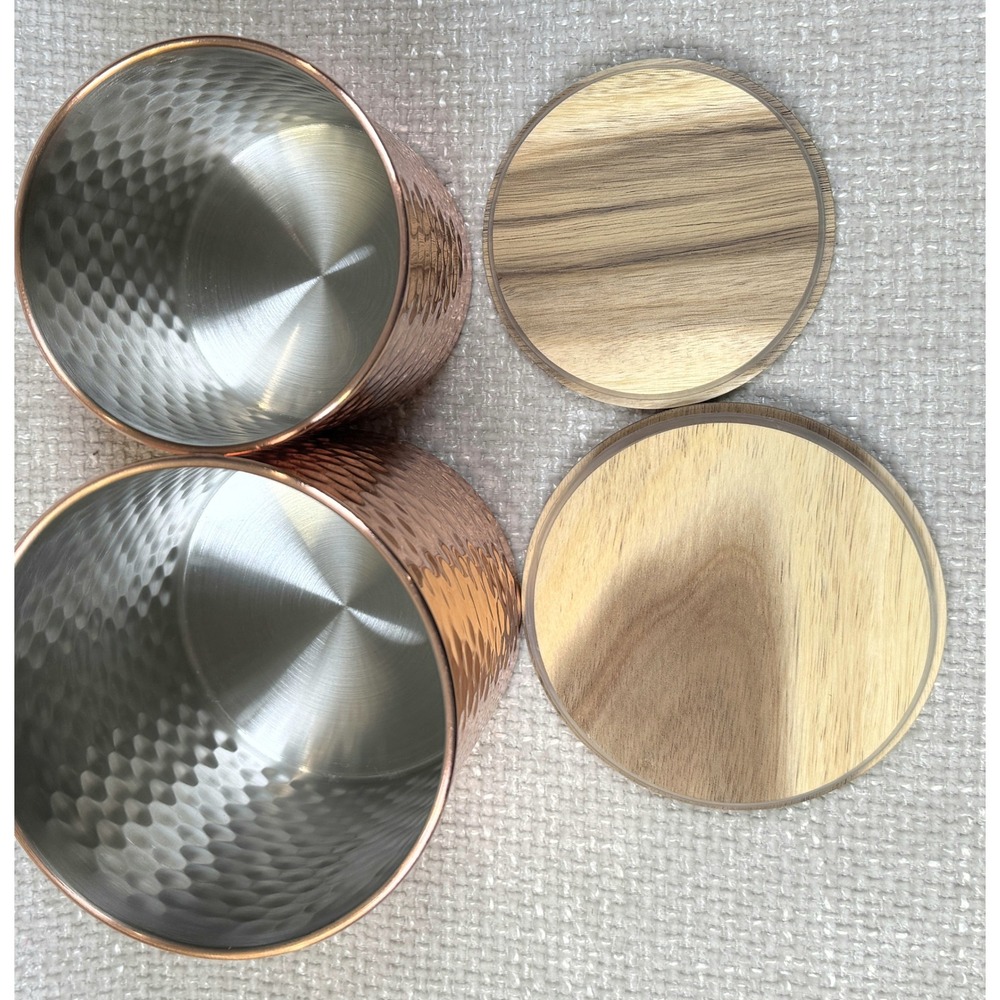 Uncommon James Hammered Copper Canister Set 2pc Wooden Lids Kitchen Storage - Picture 4 of 7